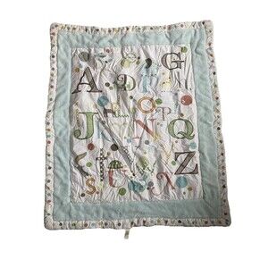 MiGi Patchwork Baby Quilt Blanket Alphabet Print Pastel Colors 32" X 40" Blue